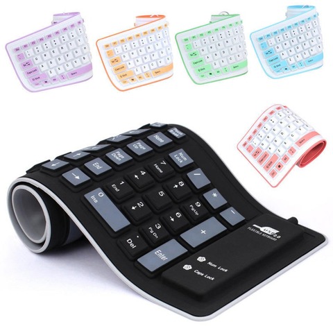 Teclado de silicona plegable y silencioso, portátil, con cable USB, Flexible, suave, impermeable, enrolladas, de Gel de sílice para PC y portátil ► Foto 1/6