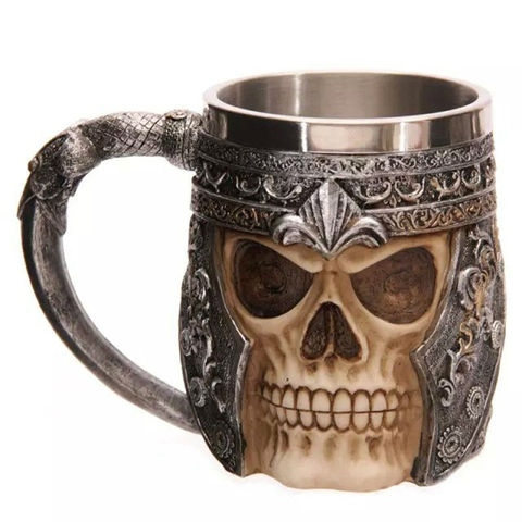 3D Viking cráneo taza de cerveza sorprendente cráneo Guerrero jarra gótico casco tazas recipiente taza de café de regalo de Navidad con paquete ► Foto 1/6