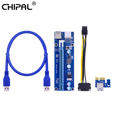 CHIPAL-Tarjeta elevadora PCI-E VER006C, adaptador PCI Express PCIE 1X a 16X, Cable USB 100 de 3,0 CM y 60CM, SATA, 6 pines de potencia para minería de Bitcoin ► Foto 1/6