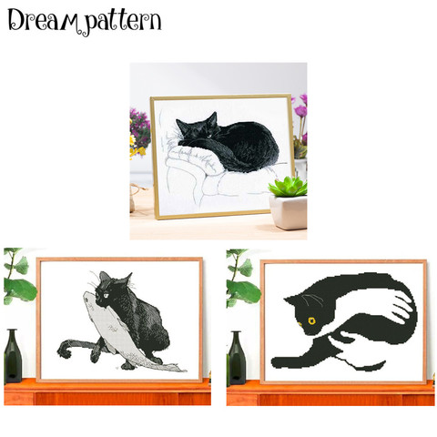Gato Negro en el sofá Paquete de punto de cruz, tela de algodón, bordado de hilo, hecho a mano, 18CT, 14ct, 11CT ► Foto 1/6