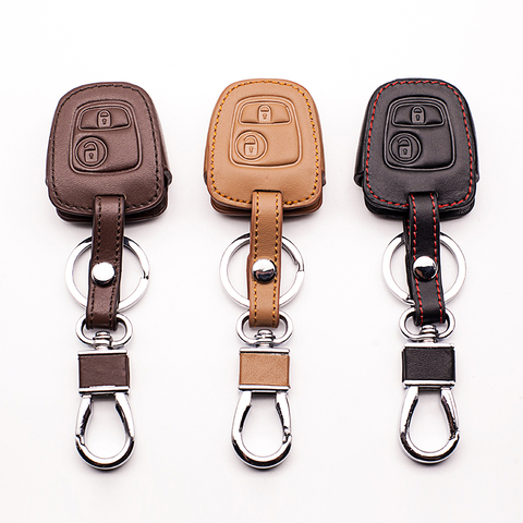 Alta calidad cartera clave de coche de cuero genuino cubierta de la llave de auto partes para Peugeot 106, 107, 206, 306, 307, 207, 408 para Citroen c1 c2 c3 c4 ► Foto 1/6