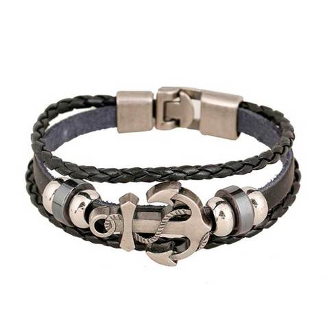 Pulsera de cuero trenzado de múltiples capas para hombre y mujer, brazalete Vintage, accesorios de anclaje ► Foto 1/6