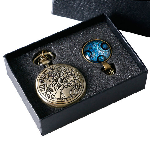 Color bronce Doctor antiguo reloj de bolsillo con el Dr. que símbolos diseño colgante de cúpula de vidrio de embalaje para regalos de navidad ► Foto 1/6