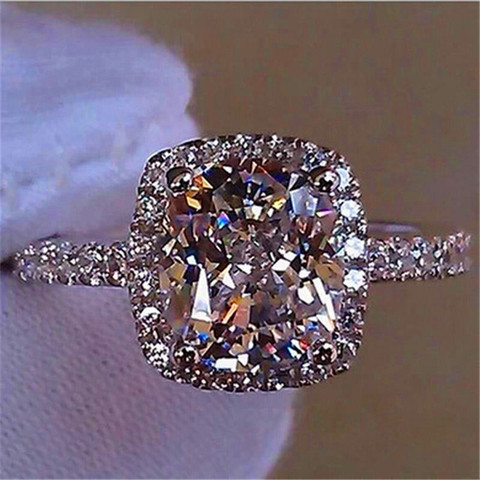 De Lujo mujer niña grande de cristal anillo de piedra de circonia cúbica de plata Color blanco azul verde púrpura boda anillos de promesa anillo de compromiso ► Foto 1/6