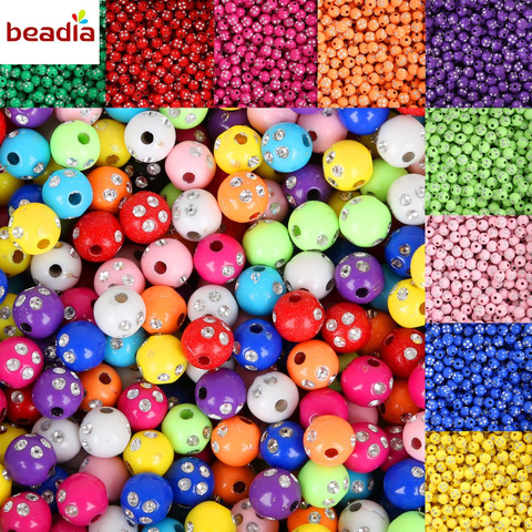 Lote de 100 unidades de cuentas redondas acrílicas brillantes, varios colores, para pulseras y collares, piezas de joyería ► Foto 1/6