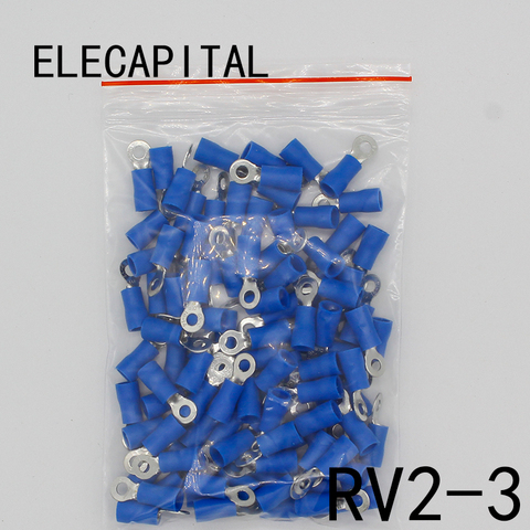 RV2-3 azul 22-16 AWG 1,5-2.5mm2 conector de Terminal de anillo aislado Cable conector de Cable conector 100 unids/pack RV2.5-3 RV ► Foto 1/2