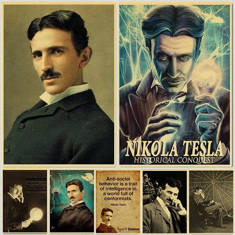 Póster e impresiones Vintage de Nikola Tesla, bobina de turbina, torre de iluminación, papel de pergamino de charol, cuadro adhesivo para pared ► Foto 1/6