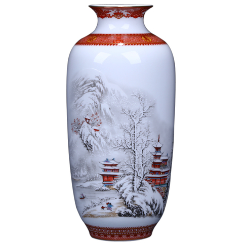 Antiguo jarrón de cerámica de jindezhen jarrón de cascarón Accesorios de escritorio artesanías flor de nieve jarrón de porcelana de estilo chino tradicional ► Foto 1/6