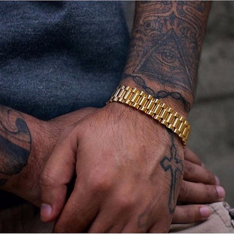 Pulsera de eslabones de Metal de acero inoxidable de 15mm para hombre pulseras de lujo en tono dorado brazalete Pulseira Braslet joyería masculina ► Foto 1/6