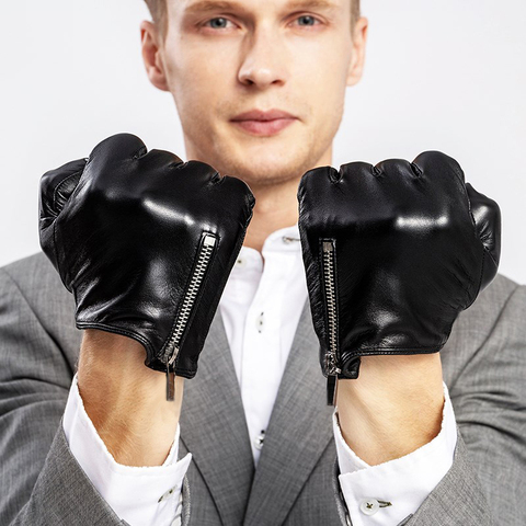 Guantes de cuero para hombre, de moda clásica, cortos, con cremallera lateral, estilo italiano real ► Foto 1/4