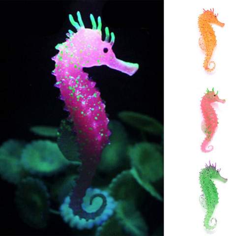 Nuevo diseño respetuoso del medio ambiente luminoso caballito de mar Hippocampus acuario pez de silicona decoración del tanque ► Foto 1/6