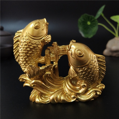 Estatua de Buda Feng Shui chino de oro, escultura tallada a mano de animales, figuritas de pez, artesanía, adornos, accesorios de decoración del hogar ► Foto 1/6