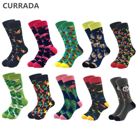 Calcetines largos de compresión de algodón peinado para hombre, calcetín divertido colorido, cálido, informal, para otoño e invierno, 10 par/lote calidad de marca ► Foto 1/6