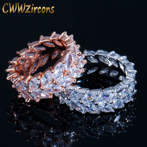 CWWZircons lujo Cubic Zirconia Pave hoja de oliva gran compromiso boda oro rosa CZ anillos de dedo de la joyería para las mujeres R109 ► Foto 1/6