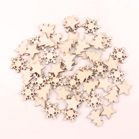 Manualidades de madera hecho a mano accesorio de Decoración de casa Scrapbookings bricolaje mezclar árbol de Navidad copo de nieve estrellas adornos de madera de 16mm 100 Uds ► Foto 1/6