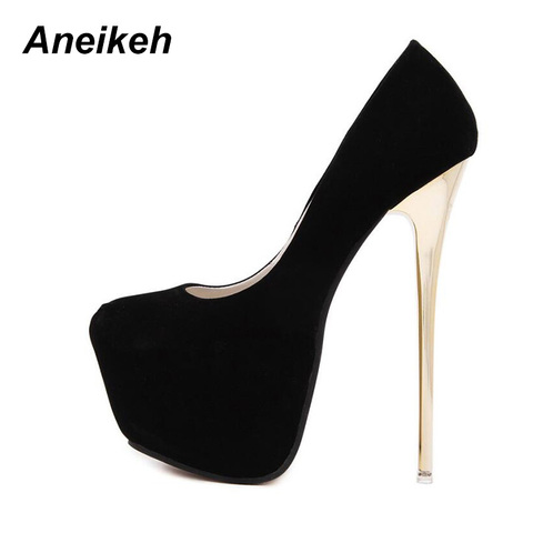 Aneikeh, talla grande 41 42 43 44 45, zapatos de tacón sexys para boda, zapatos fetichistas para mujer, zapatos de tacón alto para Stripper flocado, zapatos de 16 cm ► Foto 1/6