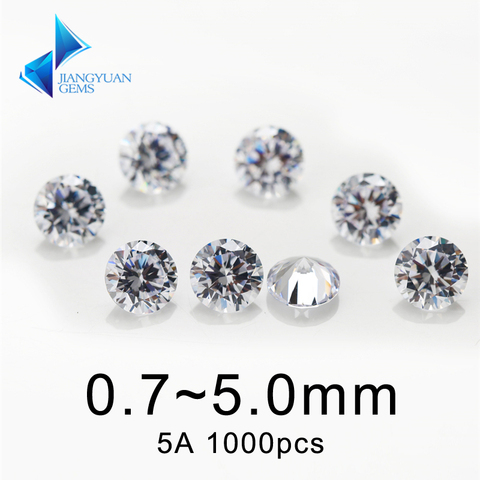 1000 Uds AAAAA grado blanco 0,8 ~ 5,0mm circonita cúbica suelta piedra de corte redondo Zirconia piedra gemas sintéticas para joyería ► Foto 1/6