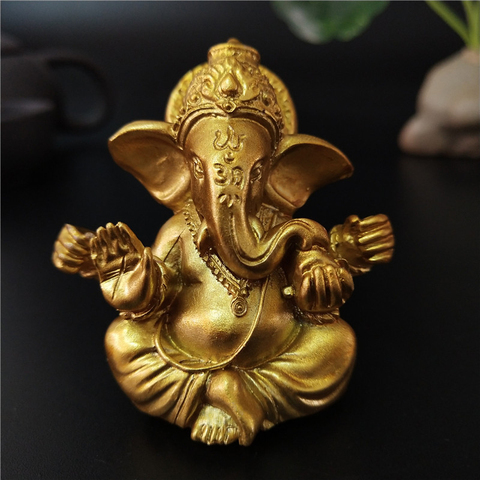 Estatua de Buda de Ganesha, Señor de oro, escultura de dios elefante indio, figuras de Ganesh, estatuas de decoración de Buda de jardín casero ► Foto 1/6