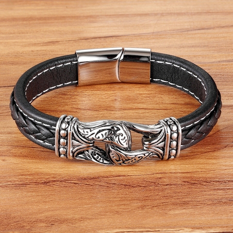 TYO-pulsera de cuero genuino estilo neogótico para hombre, accesorios, pulseras masculinas, 2022 ► Foto 1/6