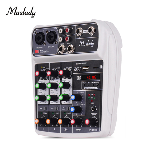 Muslady-Consola mezcladora de audio BT digital AI-4, dispositivo compacto para la grabación de música, efecto reverb y formato MP3, entrada USB + alimentación Phantom, 48V ► Foto 1/5