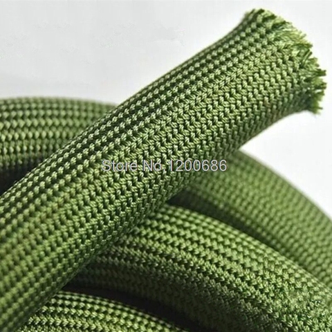 5M suave algodón Nylon manga 4/6/8/10/12/14/16/18mm Cable de protección de Nylon trenzado de alta densidad de alambre verde del ejército ► Foto 1/2
