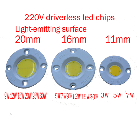 10 unids/lote sin conductor PCB 7W 9W 12W 15W 20W 30w redondo COB LED lámpara de techo abajo luz LED lámpara de chip blanco cálido blanco frío ► Foto 1/1