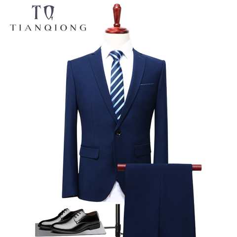 TIAN QIONG 2022 hombres de negocios de traje Slim fit clásico masculino trajes Blazers traje de lujo hombres dos botones 2 unidades (traje chaqueta + pantalones) ► Foto 1/1