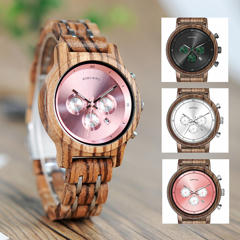 Reloj BOBO BIRD de madera para hombre y pareja, relojes combinados de madera y acero para mujer con cronómetro, pulseras para mujer ► Foto 1/6