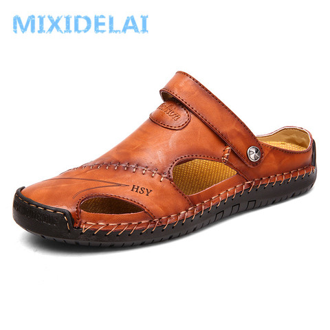 Sandalias romanas de cuero para hombre, chanclas clásicas para exterior, zapatillas de goma para playa y senderismo, acuáticas, de verano, 2022 ► Foto 1/6