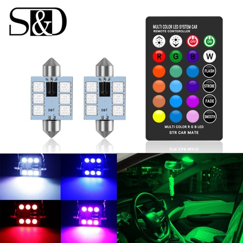 C5W RGB LED del adorno de 31mm 36mm 39mm 42mm las luces interiores del coche con Control remoto Multicolor cúpula luz de lectura luz de la lámpara Auto 12 V ► Foto 1/6