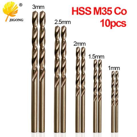JIGONG 10 unids/set de puntas de taladro en espiral HSS M35 Co broca 1mm 1,5mm 2mm 2,5mm 3mm usado para acero inoxidable ► Foto 1/6