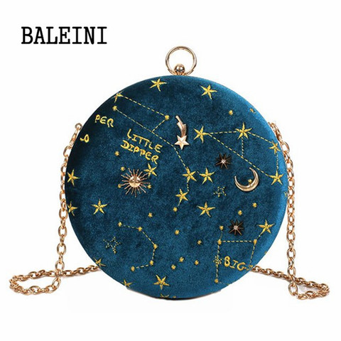 2022Starry sky Circular moda gamuza bolso de hombro correa de cadena mujeres bandolera bolsos de las señoras monedero femenino bolso redondo ► Foto 1/6