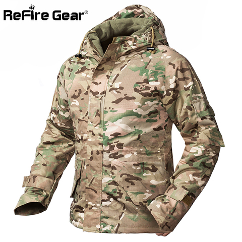 Refire Gear ejército Tactical windbreaker chaqueta hombres impermeable Militar camuflaje campo Chaquetas invierno cálido capucha fleece ► Foto 1/6