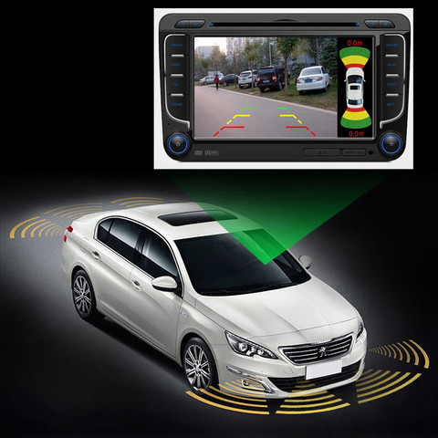Sensor de Radar de aparcamiento OEM para coche, reproductor de DVD con entrada de cámara de vídeo para Monitor de coche, Android, doble canal, 8 sensores delanteros y traseros, 2 videocámaras ► Foto 1/6