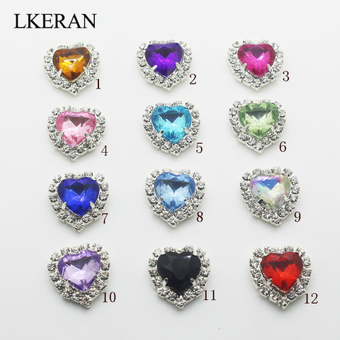 LKERAN-Botón de diamante de imitación de espalda plana, acrílico, en forma de corazón, 18x16mm, puede mezclar colores para 10 unids/lote ► Foto 1/4