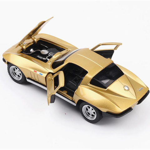 Coche de carreras Chevrolet Corvette C2, escala 1:32, 15,3 CM, Color dorado, de aleación de Metal, vehículos fundidos a presión, modelo de juguetes para niños ► Foto 1/6