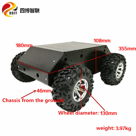 SZDOIT-Kit de chasis de coche inteligente 4WD de Metal grande, plataforma de Robot de 4 conductores, 9KG de carga, 4 Uds., rueda de alta Motor de torsión de 130mm, bricolaje, sin montar ► Foto 1/6