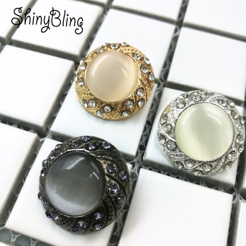 Botón de diamante de imitación de Metal con piedra de gato de ojo redondo de 25mm, botones de vástago anudado para ropa ► Foto 1/5