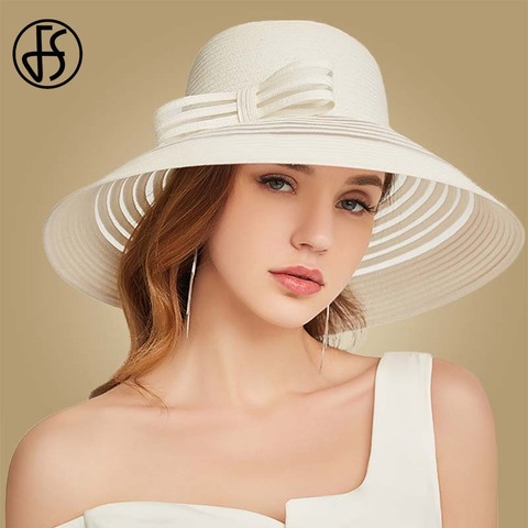 FS 2022 las mujeres sombrero de paja con lazo grande negro blanco de ala ancha disquete plegable playa sombreros de mujer damas primavera Visor de verano sol gorras ► Foto 1/1