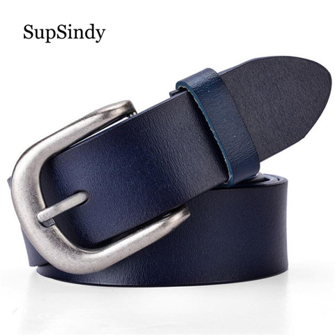 SupSindy cinturones de cuero para mujeres de moda hebilla mujer cintura lujo azul de cuero genuino de las mujeres cinturón vaqueros de alta calidad ► Foto 1/6