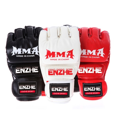 Guantes de boxeo Muay Thai MMA guantes de entrenamiento MMA pelea de boxeadores Equipo de Boxeo medios mitones cuero PU negro/rojo ► Foto 1/6