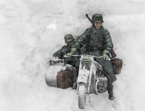 Figura de resina en miniatura para soldado de motocicleta de la Segunda Guerra Mundial, 1/35, 2 figuras, sin montar, sin pintar, 558 ► Foto 1/3