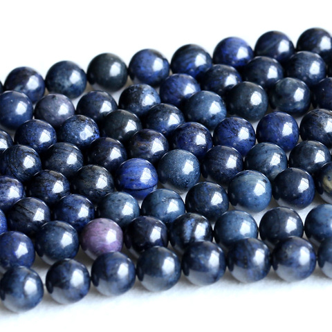 Cuentas de piedra redonda suelta de dumortirita azul oscuro, collares o pulseras de joyería DIY de 4-12mm, 15 
