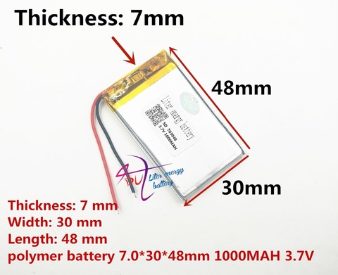 La mejor batería de la marca 3,7 V, batería de polímero de litio 703048, transmisor inalámbrico, perro electrónico, tarjeta de sonido 1000mAH 703050 ► Foto 1/1