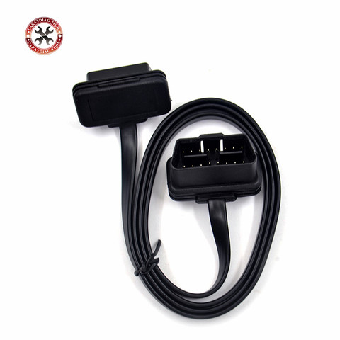 100 cm 60 cm plano fino como OBD2 OBDII OBD 16Pin ELM327 macho a hembra codo Cable de extensión de diagnóstico escáner conector ► Foto 1/6