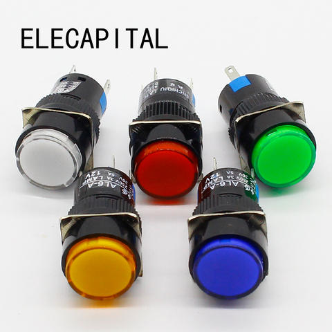 Interruptor con botón LED, pulsador fijo de 16mm, CC, 6V, 12V, 24V, 220V, azul, verde, rojo, amarillo, blanco ► Foto 1/6