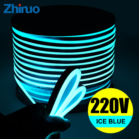 Tira de luces LED AC220V SMD2835 tiras de hielo azul Flexible de alto brillo al aire libre luz de neón señal de neón impermeable suave lámpara cinturón ► Foto 1/6
