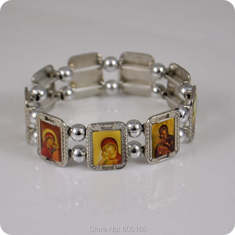 Icono ortodoxo pulsera de cuentas de rosario jesús virgen maría de moda joyería religiosa de aleación pulseras elásticas ► Foto 1/3