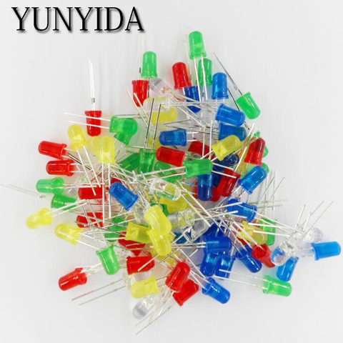 Juego de ledes para manualidades, Kit surtido de 5 uds. De luces LED de 5mm, en color blanco, amarillo, rojo, verde y azul, 5 tipos de 20 piezas Uds. ► Foto 1/2