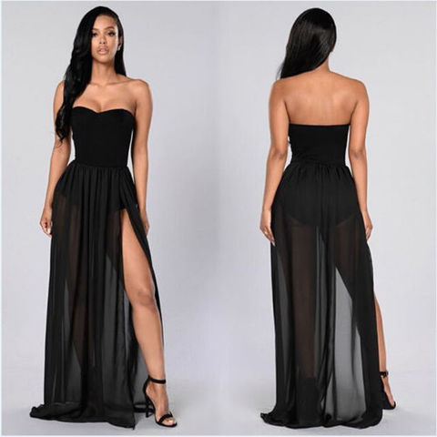 Mujeres opacidad Sheer lado Split alta cintura falda negro sólido  transparente gasa imperio plisado Maxi Falda larga verano caliente -  Historial de precios y revisión | Vendedor de AliExpress - Shop4444031  Store 